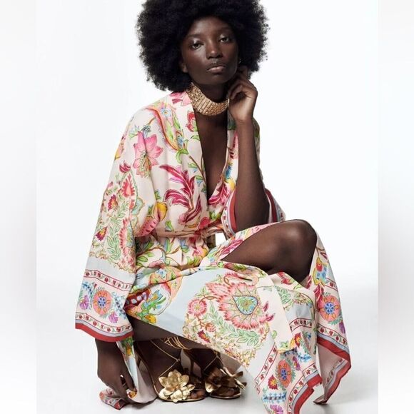 Zara Printed Pockets Kimono with Belt.Size S - Picture 2 of 14